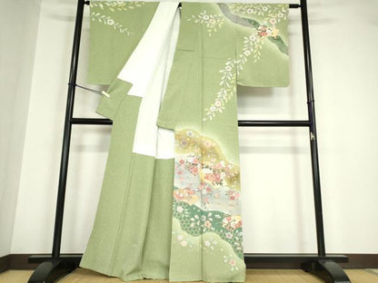 平和屋着物●訪問着 絞り 地紙花文 暈し染め 金彩 正絹 逸品 未使用 DABA4647az
