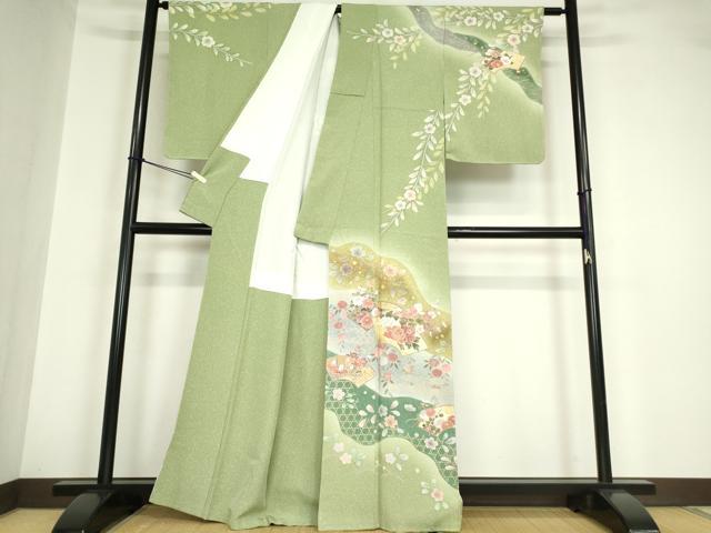 平和屋着物●訪問着 絞り 地紙花文 暈し染め 金彩 正絹 逸品 未使用 DABA4647az