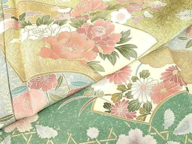 平和屋着物●訪問着 絞り 地紙花文 暈し染め 金彩 正絹 逸品 未使用 DABA4647az
