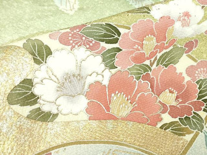 平和屋着物●訪問着 絞り 地紙花文 暈し染め 金彩 正絹 逸品 未使用 DABA4647az