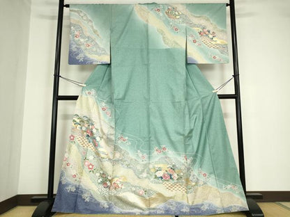 平和屋着物●訪問着 本場染大島紬 籬花文 金彩 正絹 逸品 DABA4650az