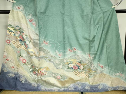 平和屋着物●訪問着 本場染大島紬 籬花文 金彩 正絹 逸品 DABA4650az