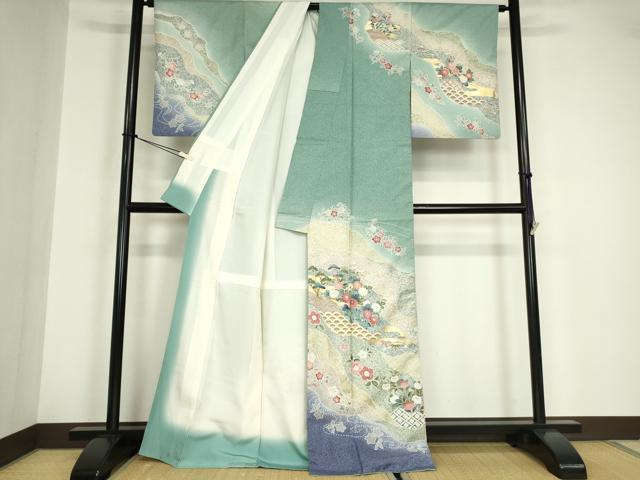 平和屋着物●訪問着 本場染大島紬 籬花文 金彩 正絹 逸品 DABA4650az