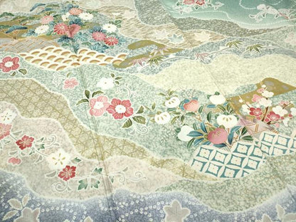 平和屋着物●訪問着 本場染大島紬 籬花文 金彩 正絹 逸品 DABA4650az