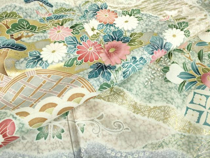 平和屋着物●訪問着 本場染大島紬 籬花文 金彩 正絹 逸品 DABA4650az