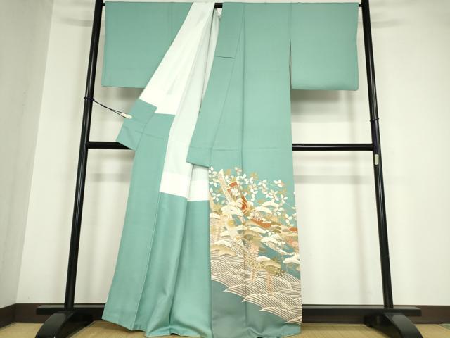 平和屋着物●豪華色留袖 駒刺繍 吉祥短冊流水花文 金彩 正絹 逸品 DABA4651az