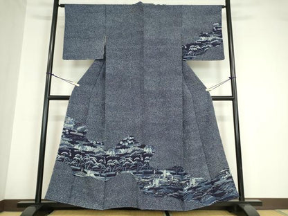 平和屋着物●訪問着 藍 風景文 正絹 逸品 未使用 DABA4654az