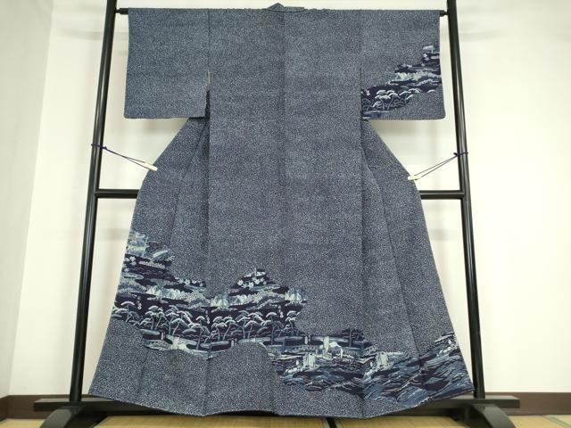 平和屋着物●訪問着 藍 風景文 正絹 逸品 未使用 DABA4654az