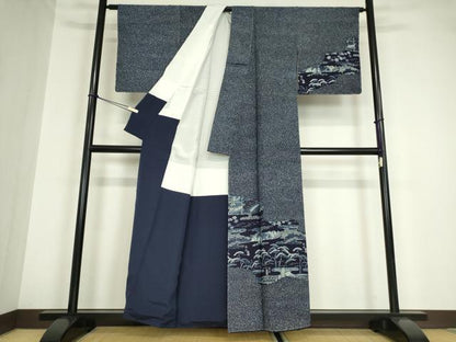 平和屋着物●訪問着 藍 風景文 正絹 逸品 未使用 DABA4654az