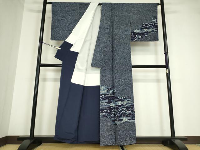 平和屋着物●訪問着 藍 風景文 正絹 逸品 未使用 DABA4654az