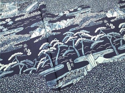 平和屋着物●訪問着 藍 風景文 正絹 逸品 未使用 DABA4654az