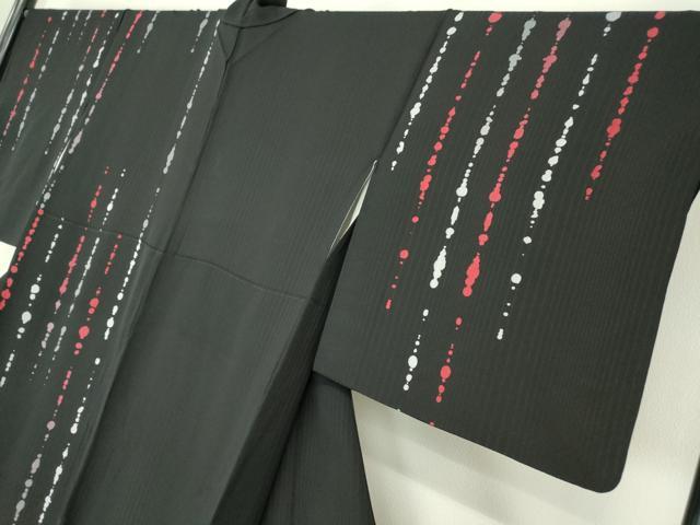 平和屋着物●訪問着　片身替わり　変わり縞　黒地　正絹　逸品　DABA4655az