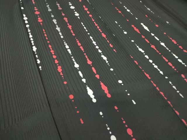 平和屋着物●訪問着　片身替わり　変わり縞　黒地　正絹　逸品　DABA4655az