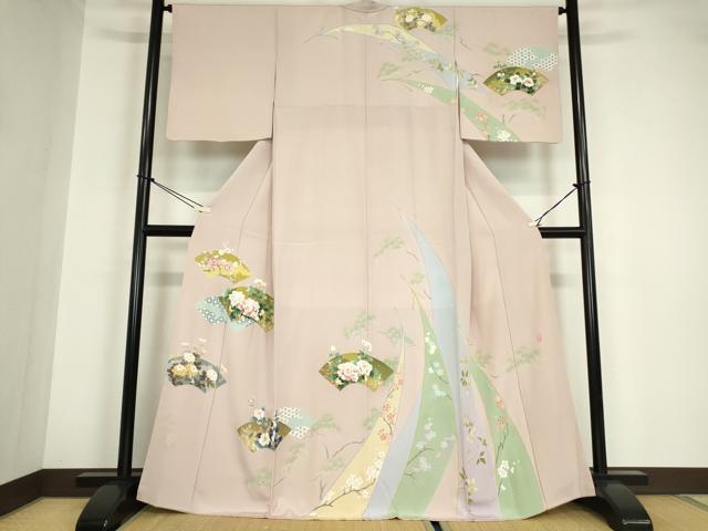 平和屋着物●十日町友禅作家 岡村蒼風 訪問着 地紙牡丹文 金彩 正絹 逸品 DABA4656az