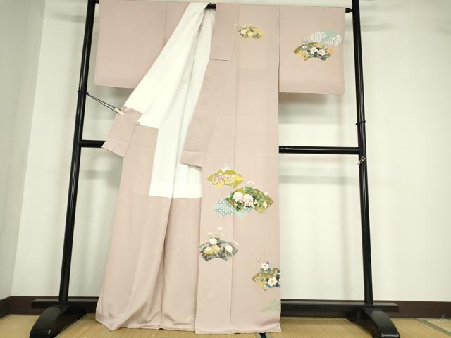 平和屋着物●十日町友禅作家 岡村蒼風 訪問着 地紙牡丹文 金彩 正絹 逸品 DABA4656az