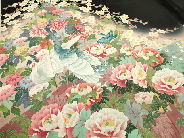 平和屋着物●本加賀友禅作家 鶴見保次 黒留袖 花鳥文 正絹 逸品 DABA4658az
