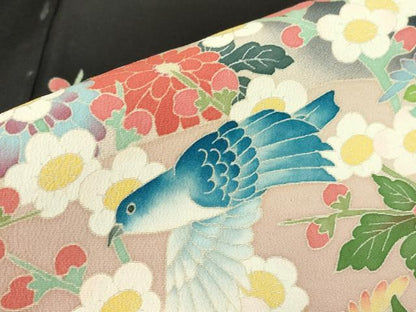 平和屋着物●本加賀友禅作家 鶴見保次 黒留袖 花鳥文 正絹 逸品 DABA4658az