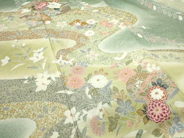 平和屋着物●訪問着 花文箱 辻が花 金彩 正絹 逸品 DABA4663az