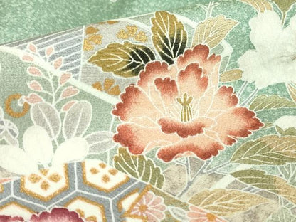 平和屋着物●訪問着 花文箱 辻が花 金彩 正絹 逸品 DABA4663az