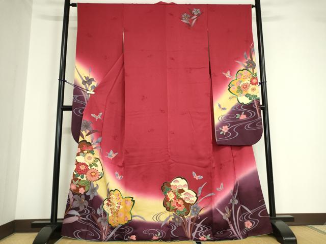 平和屋着物●豪華振袖 刺繍 舞蝶花文 金糸 正絹 逸品 DABA4666az