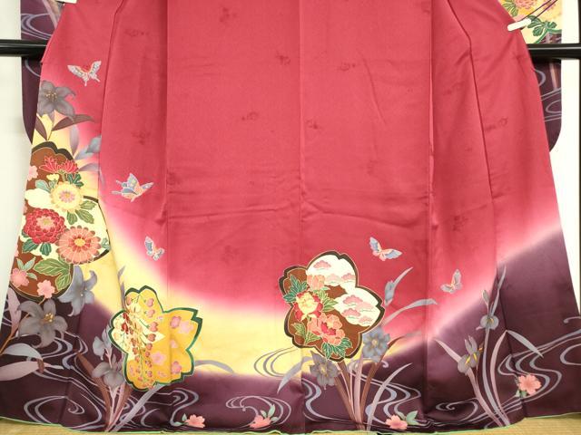 平和屋着物●豪華振袖 刺繍 舞蝶花文 金糸 正絹 逸品 DABA4666az
