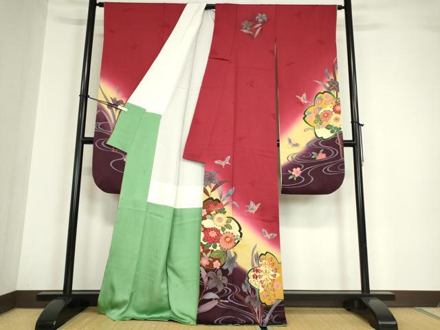 平和屋着物●豪華振袖 刺繍 舞蝶花文 金糸 正絹 逸品 DABA4666az