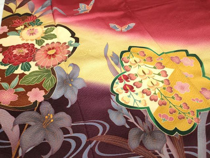平和屋着物●豪華振袖 刺繍 舞蝶花文 金糸 正絹 逸品 DABA4666az