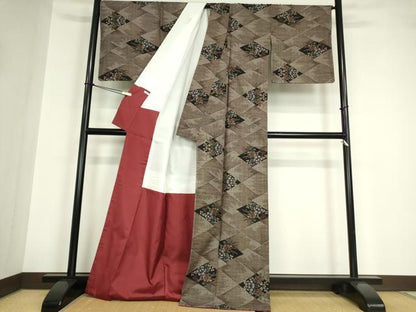 平和屋着物●本場大島紬 7マルキ 菱花文 正絹 逸品 未使用 DABA4671az