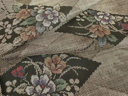 平和屋着物●本場大島紬 7マルキ 菱花文 正絹 逸品 未使用 DABA4671az