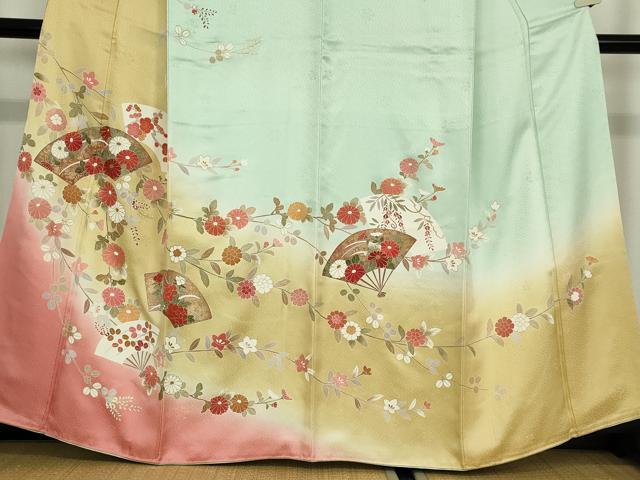 平和屋着物●訪問着 扇面吉祥花文 暈し染め 金彩 正絹 逸品 未使用 DABA4673az