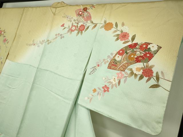 平和屋着物●訪問着 扇面吉祥花文 暈し染め 金彩 正絹 逸品 未使用 DABA4673az