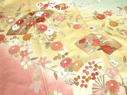 平和屋着物●訪問着 扇面吉祥花文 暈し染め 金彩 正絹 逸品 未使用 DABA4673az