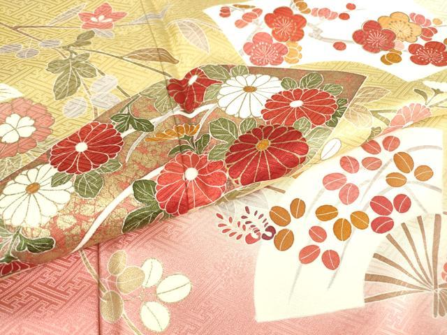 平和屋着物●訪問着 扇面吉祥花文 暈し染め 金彩 正絹 逸品 未使用 DABA4673az