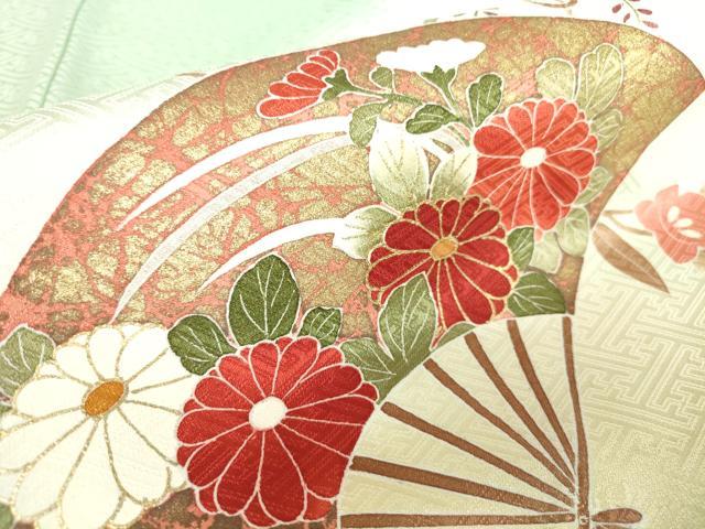 平和屋着物●訪問着 扇面吉祥花文 暈し染め 金彩 正絹 逸品 未使用 DABA4673az