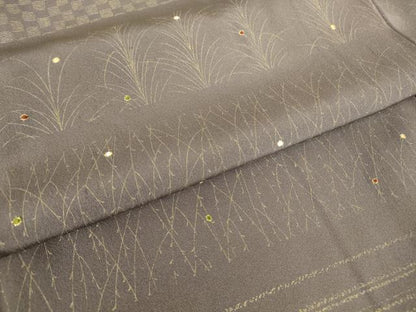 平和屋着物●訪問着 刺繍 横段草葉文 金彩 やまと金ラベル 正絹 逸品 DABA4674az