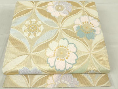 平和屋着物●六通柄袋帯 唐織 舞桜文 金糸 正絹 逸品 DABA4678az