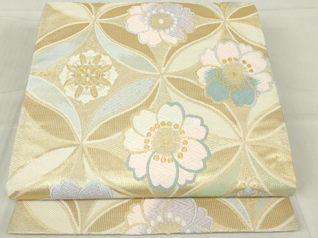 平和屋着物●六通柄袋帯 唐織 舞桜文 金糸 正絹 逸品 DABA4678az
