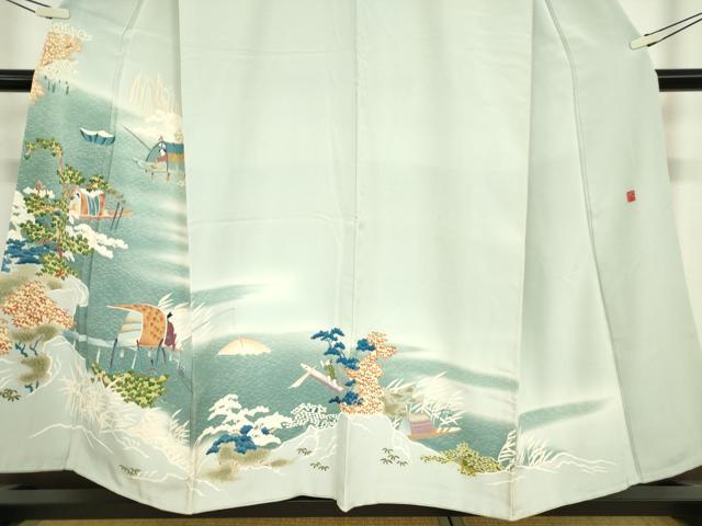 平和屋着物●豪色留袖 友禅 作家物 水辺人物風景文 正絹 逸品 DABA4704az