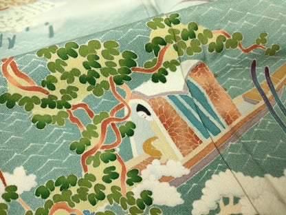 平和屋着物●豪色留袖 友禅 作家物 水辺人物風景文 正絹 逸品 DABA4704az