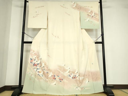 平和屋着物●訪問着 友禅 作家物 群鶴花文 暈し染め 金彩 高島屋扱い 正絹 逸品 DABA4705az