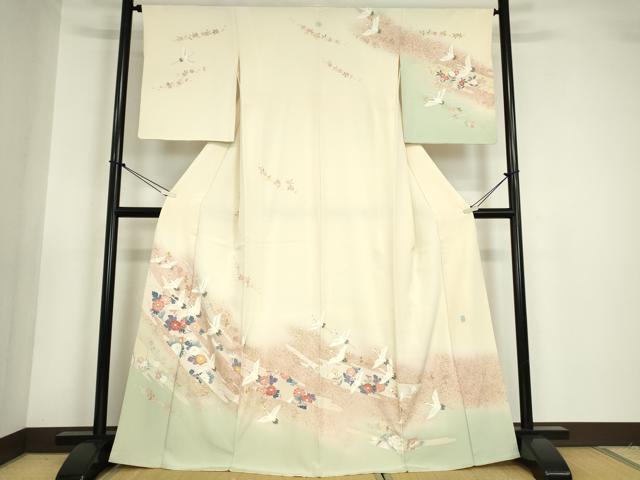 平和屋着物●訪問着 友禅 作家物 群鶴花文 暈し染め 金彩 高島屋扱い 正絹 逸品 DABA4705az
