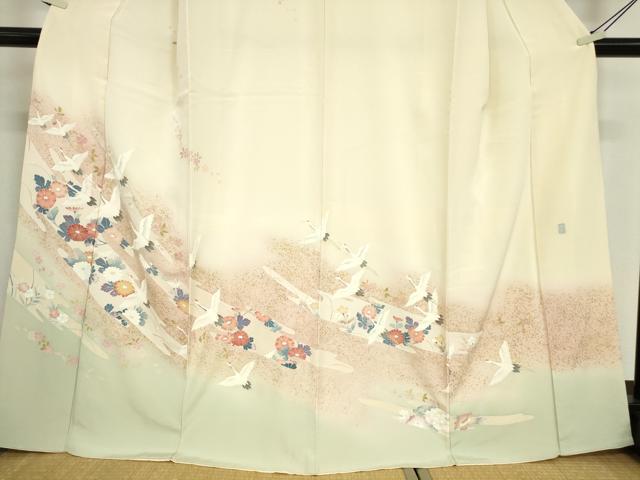 平和屋着物●訪問着 友禅 作家物 群鶴花文 暈し染め 金彩 高島屋扱い 正絹 逸品 DABA4705az