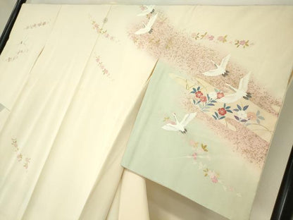 平和屋着物●訪問着 友禅 作家物 群鶴花文 暈し染め 金彩 高島屋扱い 正絹 逸品 DABA4705az