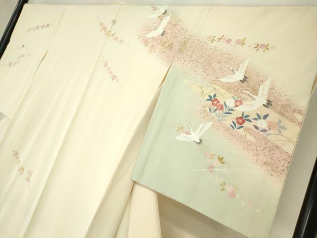 平和屋着物●訪問着 友禅 作家物 群鶴花文 暈し染め 金彩 高島屋扱い 正絹 逸品 DABA4705az