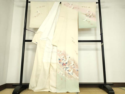 平和屋着物●訪問着 友禅 作家物 群鶴花文 暈し染め 金彩 高島屋扱い 正絹 逸品 DABA4705az