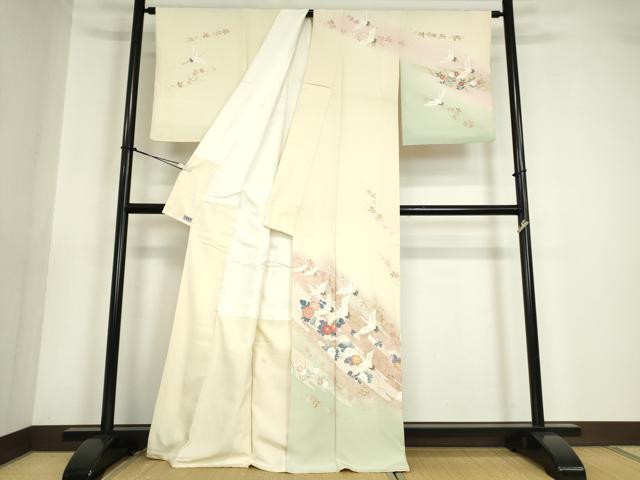 平和屋着物●訪問着 友禅 作家物 群鶴花文 暈し染め 金彩 高島屋扱い 正絹 逸品 DABA4705az
