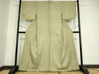 平和屋着物●上質な小紋 紬地 蔦の葉花文 正絹 逸品 DABA4710az