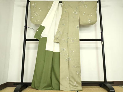 平和屋着物●上質な小紋 紬地 蔦の葉花文 正絹 逸品 DABA4710az