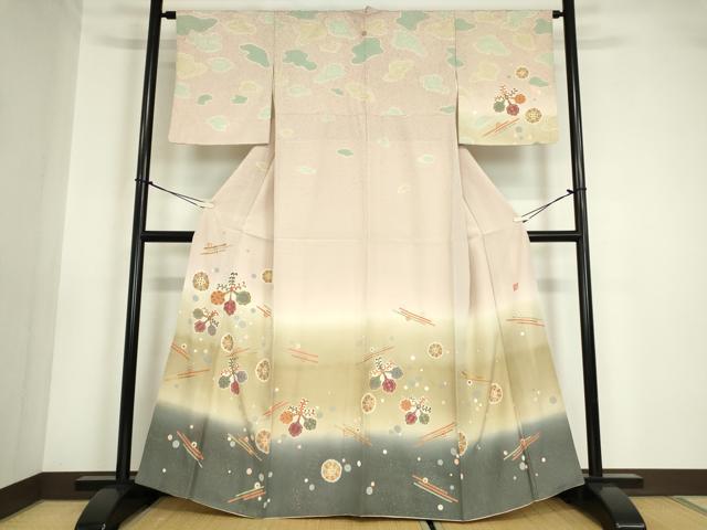 平和屋着物●京の名門 じゅらく謹製 訪問着 駒刺繍 舞花文 暈し染め 金彩 正絹 逸品DABA4715az