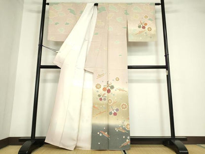 平和屋着物●京の名門 じゅらく謹製 訪問着 駒刺繍 舞花文 暈し染め 金彩 正絹 逸品DABA4715az